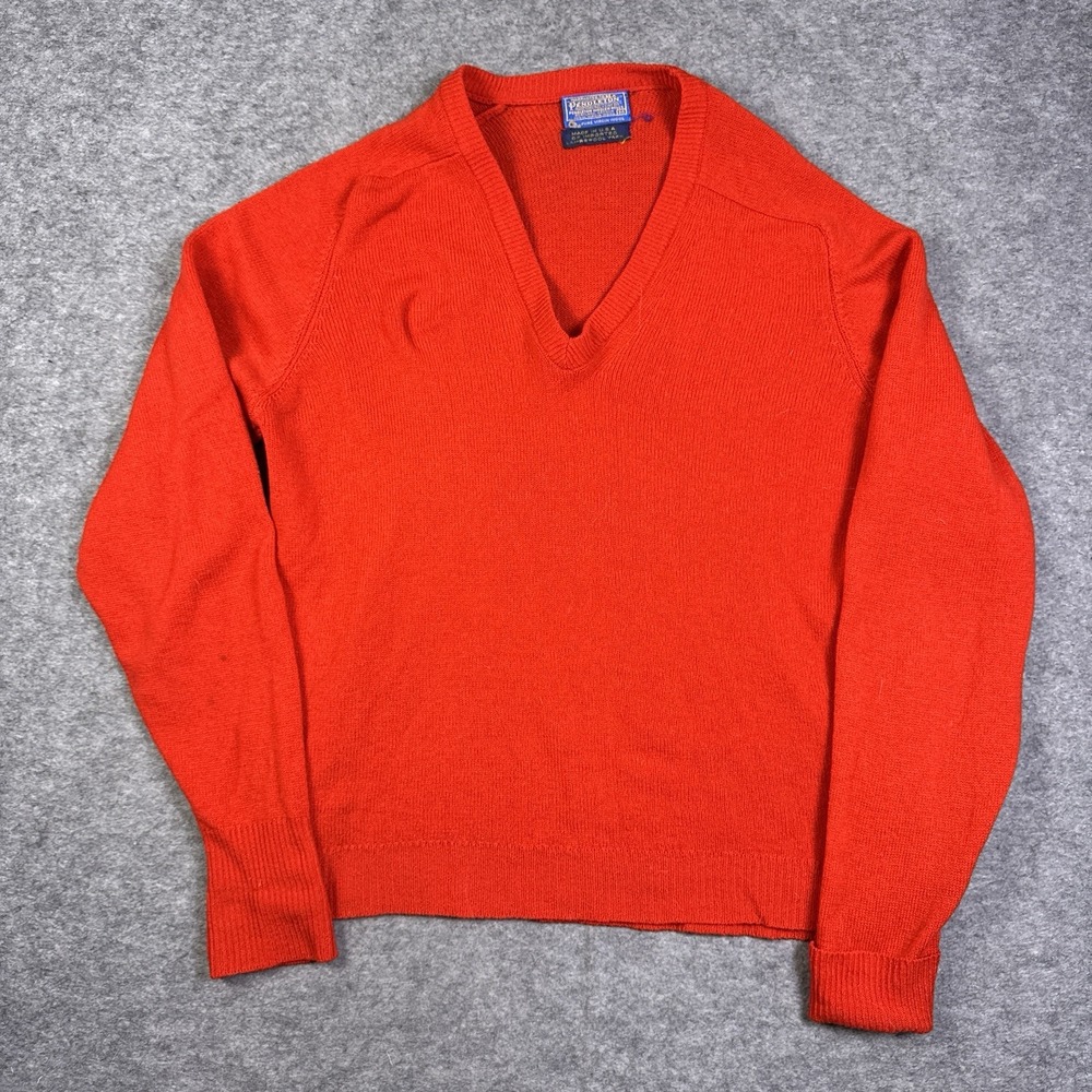 Pendleton Sweater Mens Medium Pullover V Neck USA Made Pure Virgin Wool Vintage